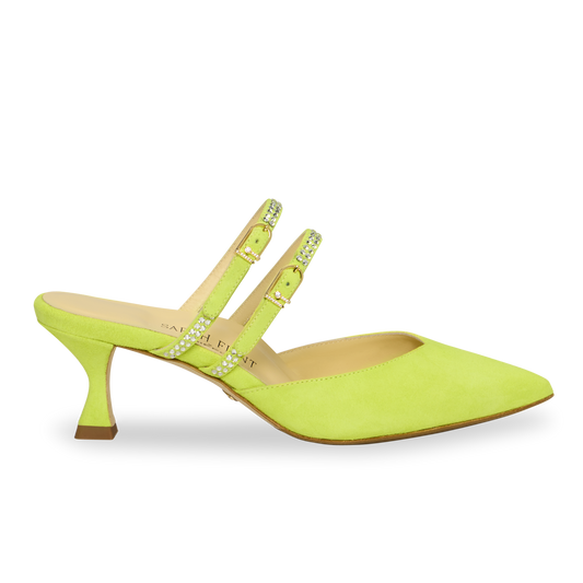 Perfect Shiffon Kitten Mule 50 in Optic Yellow Suede